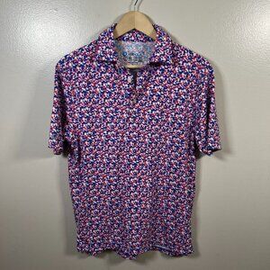 IBKul Chaos Short Sleeve Polo Mens Size Small Blue Pink Golf Cooling Active